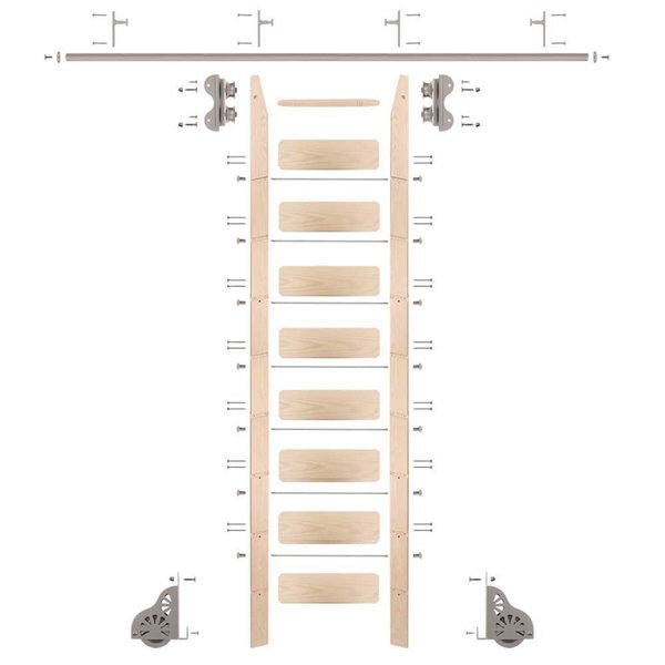 Quiet Glide Ladder 8.92 ft. Unfinish Maple Satin Nickel Rolling Kit with 8 ft. Rail QG.210-9MA-08-V.02
